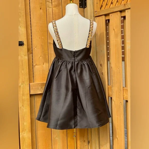 🆕 SELF-PORTRAIT 🧿 NWOT Embellished Taffeta Mini Dress, Black - Sz UK 10 / US 6 - Picture 9 of 17